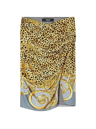 Cheetah Foulard Draped Skirt