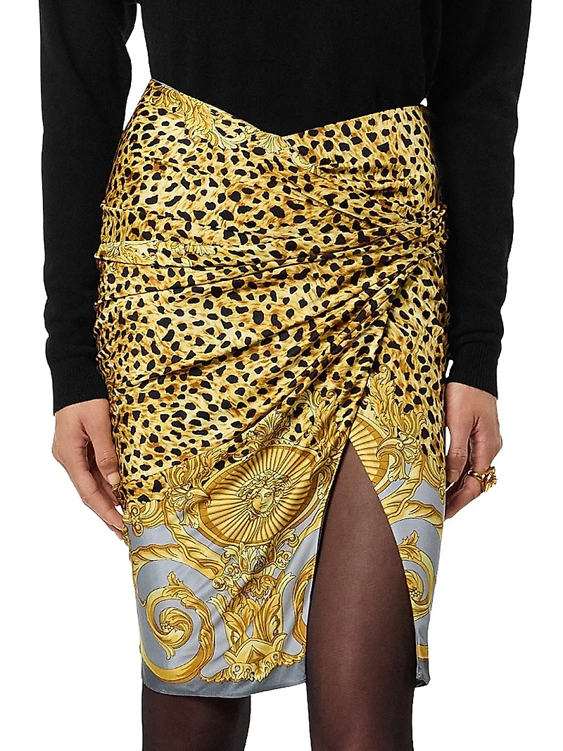 Cheetah Foulard Draped Skirt