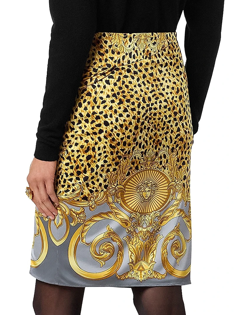 Cheetah Foulard Draped Skirt