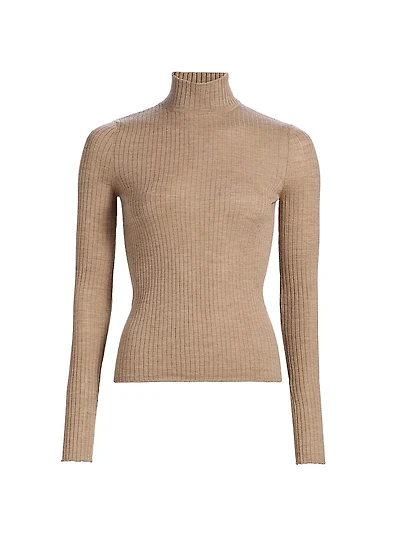 Rib-Knit Cashmere Turtleneck Sweater