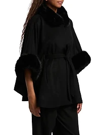 Faux-Fur Cashmere Belted Cape