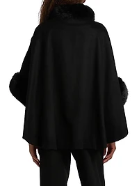 Faux-Fur Cashmere Belted Cape