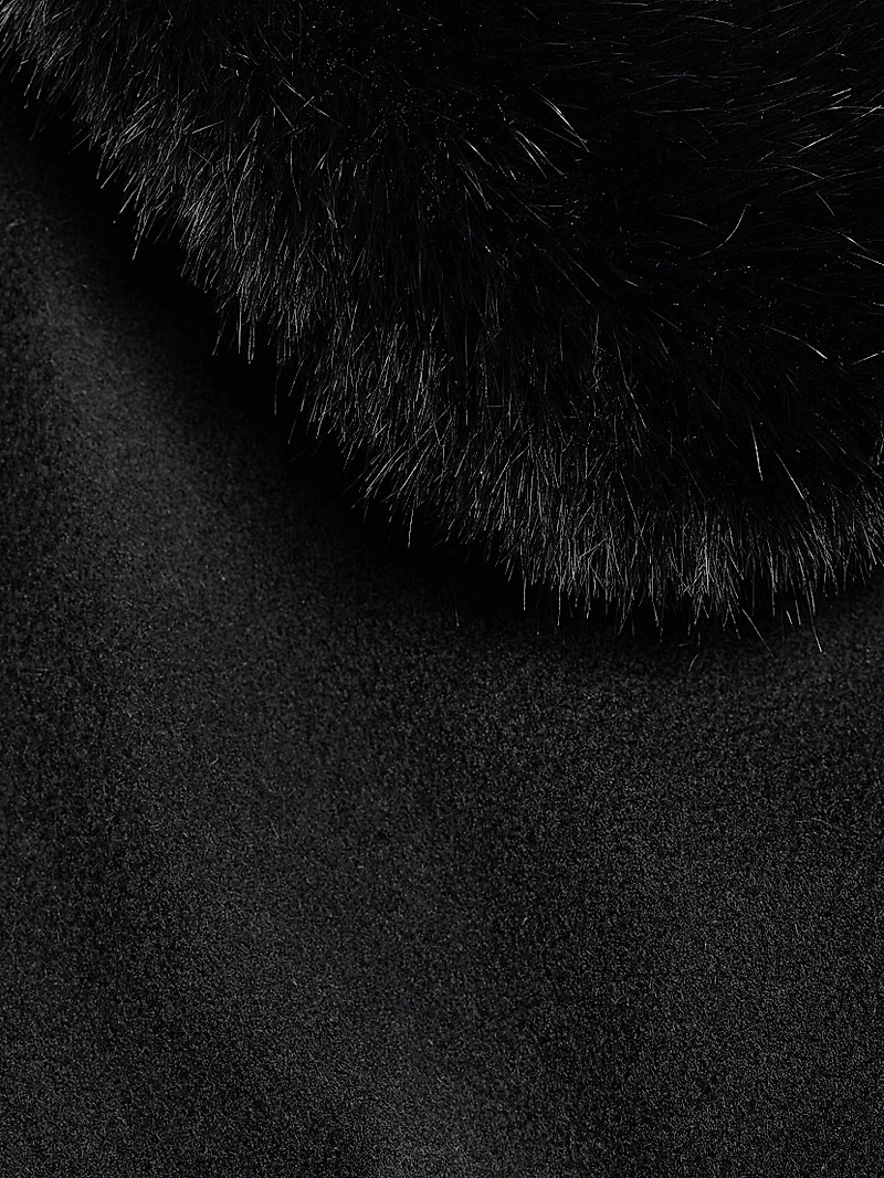 Faux-Fur Cashmere Belted Cape