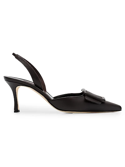 Maysli 70MM Buckle-Detail Leather Slingback Pumps