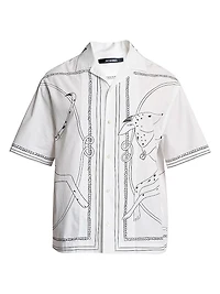 Jean Dog Print Cotton Camp Shirt