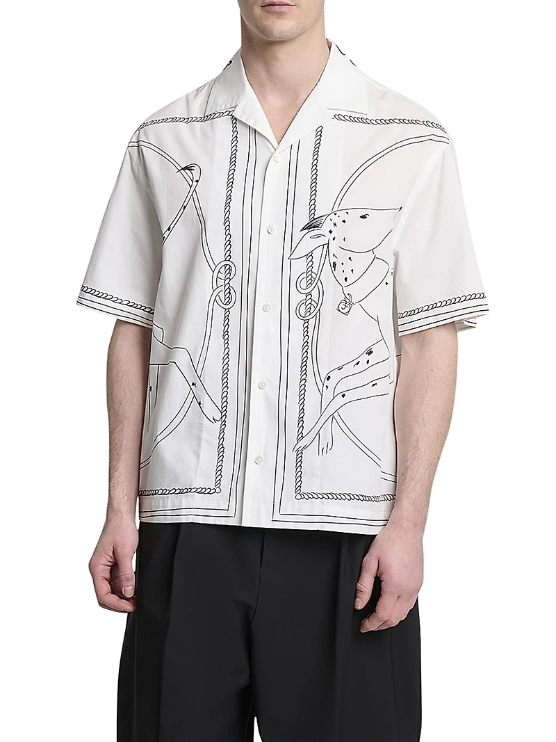 Jean Dog Print Cotton Camp Shirt