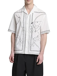 Jean Dog Print Cotton Camp Shirt