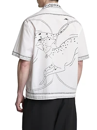 Jean Dog Print Cotton Camp Shirt