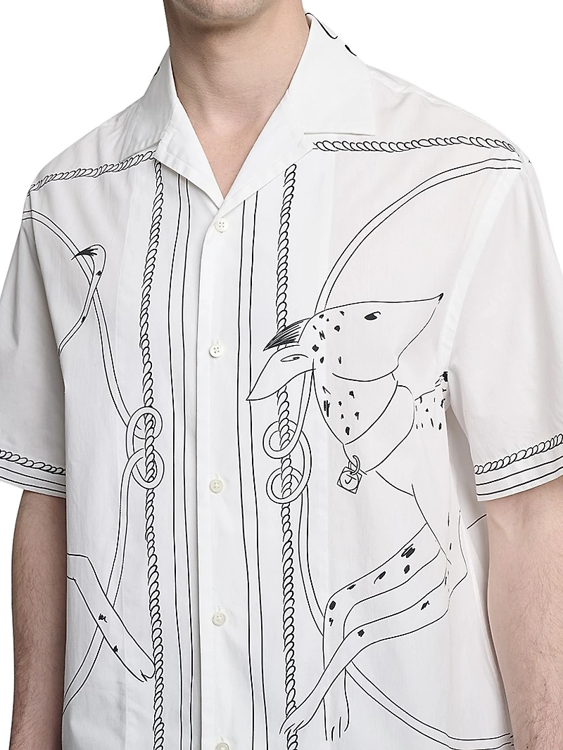 Jean Dog Print Cotton Camp Shirt