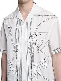 Jean Dog Print Cotton Camp Shirt