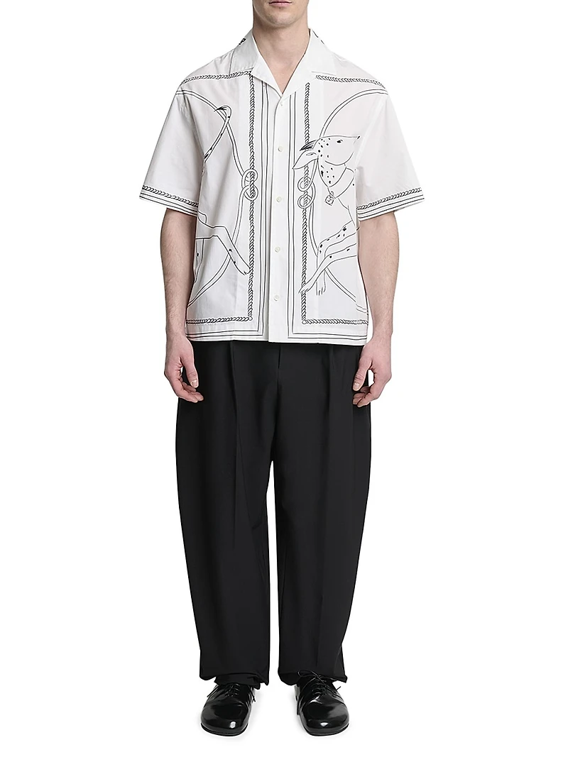 Jean Dog Print Cotton Camp Shirt