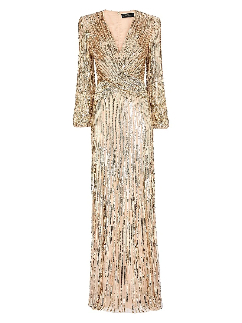 Cosmos Sequin-Embellished Draped Gown