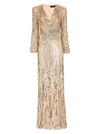 Cosmos Sequin-Embellished Draped Gown