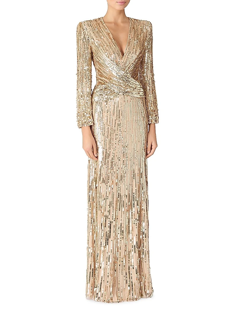Cosmos Sequin-Embellished Draped Gown