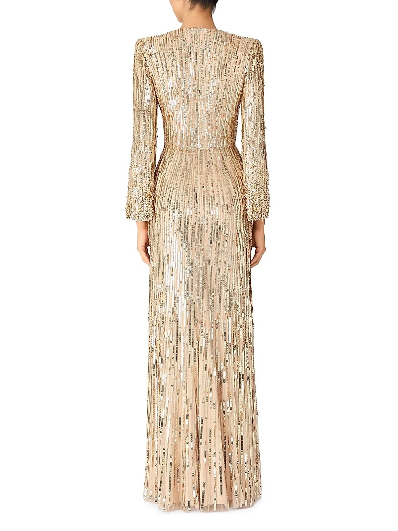 Cosmos Sequin-Embellished Draped Gown