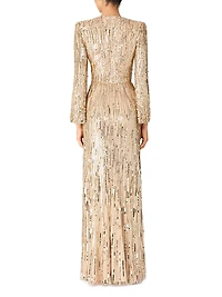 Cosmos Sequin-Embellished Draped Gown