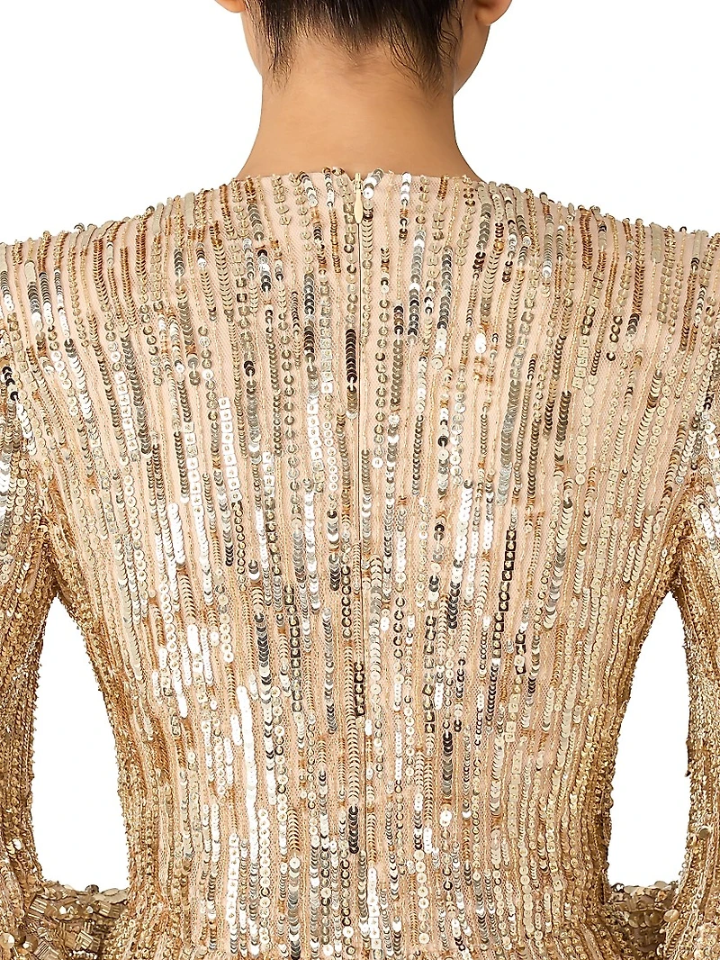 Cosmos Sequin-Embellished Draped Gown