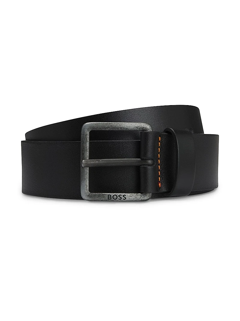Leather Belt with Logo Buckle