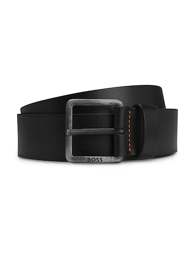 Leather Belt with Logo Buckle