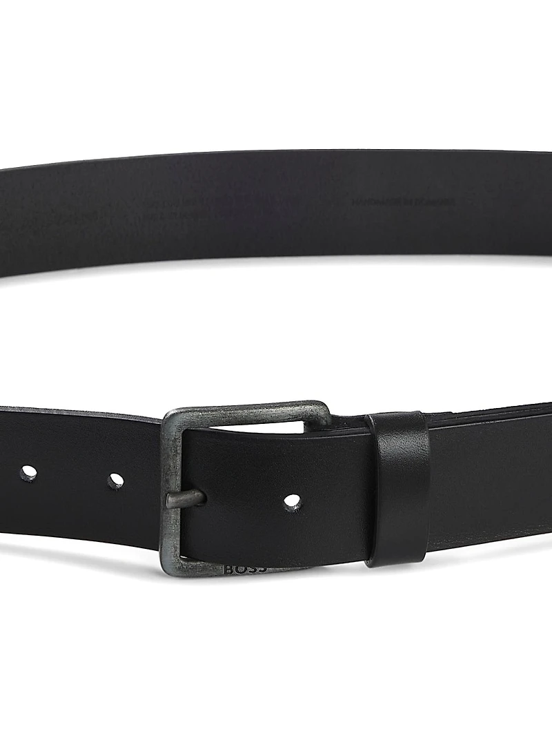 Leather Belt with Logo Buckle