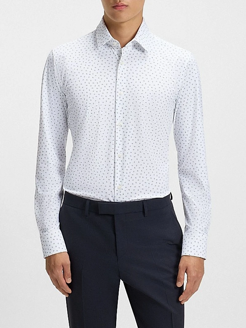 Slim-Fit Shirt in Printed Performance-Stretch Jersey
