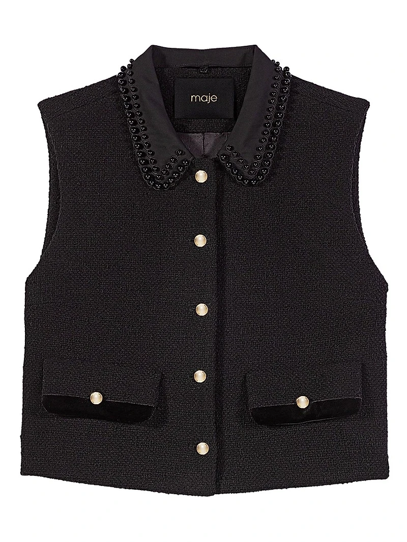 Tweed Top with Velvet Trim