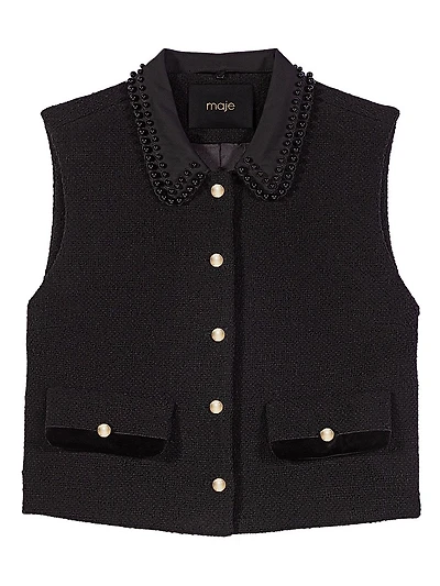 Tweed Top with Velvet Trim