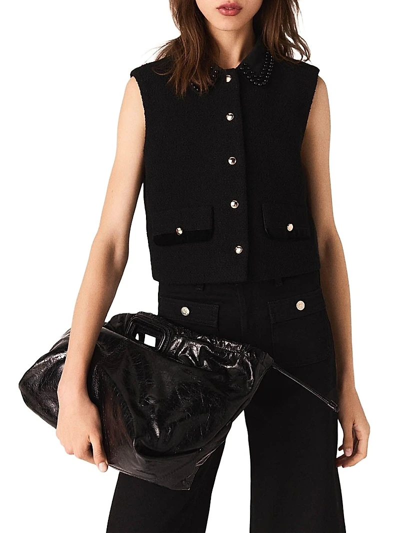 Tweed Top with Velvet Trim