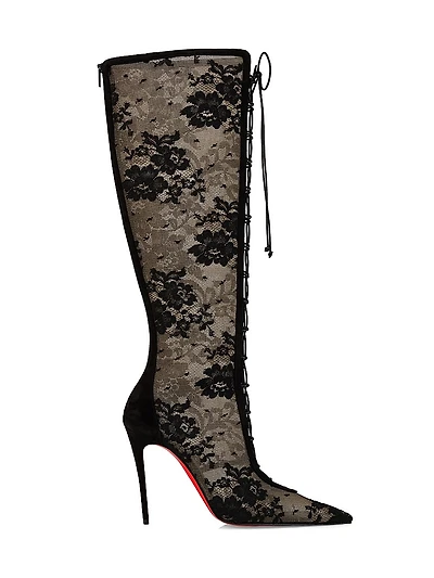 Km Botta 100MM Lace and Leather Knee High Boots