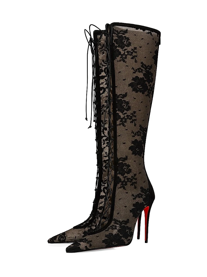 Km Botta 100MM Lace and Leather Knee High Boots