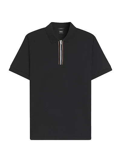 Zip-Placket Polo Shirt Mercerised Cotton