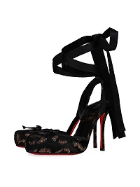 Cassia Lace Up 100MM Embroidered Velvet Pumps