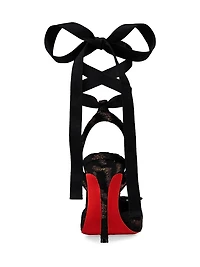 Cassia Lace Up 100MM Embroidered Velvet Pumps