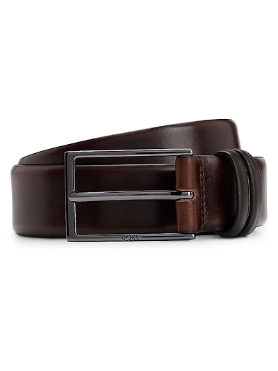 Vegetable-Tanned Leather Belt with Gunmetal Hardware