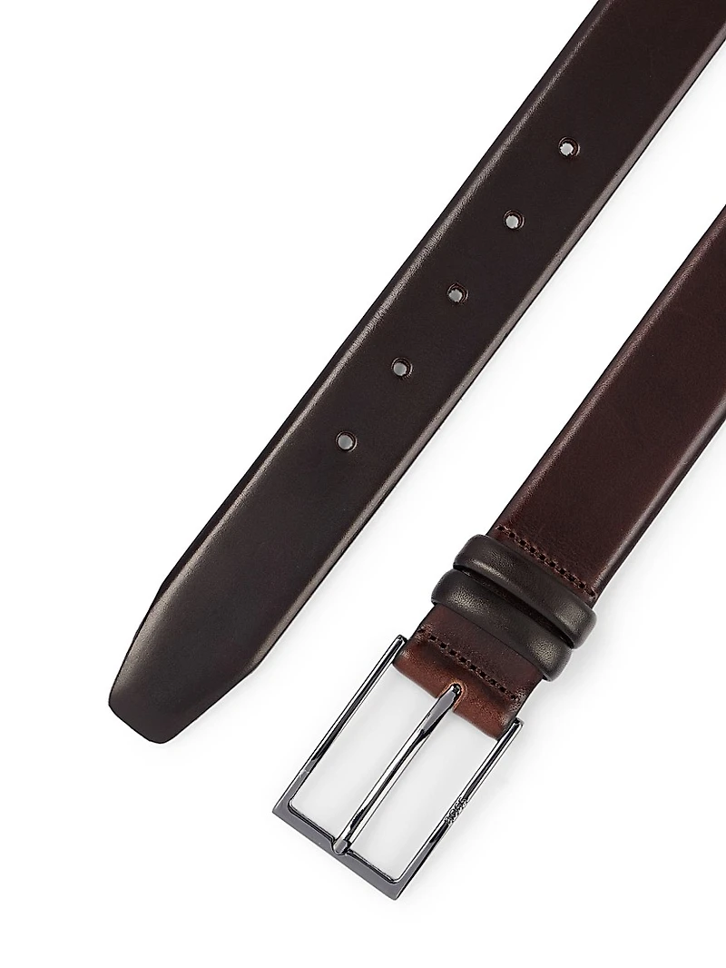 Vegetable-Tanned Leather Belt with Gunmetal Hardware