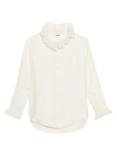 Silk Shirt with Gathered Collar