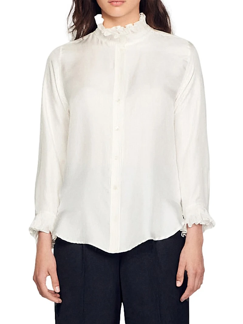 Silk Shirt with Gathered Collar
