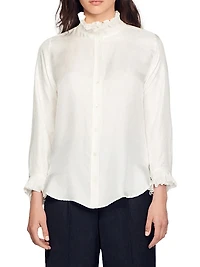 Silk Shirt with Gathered Collar