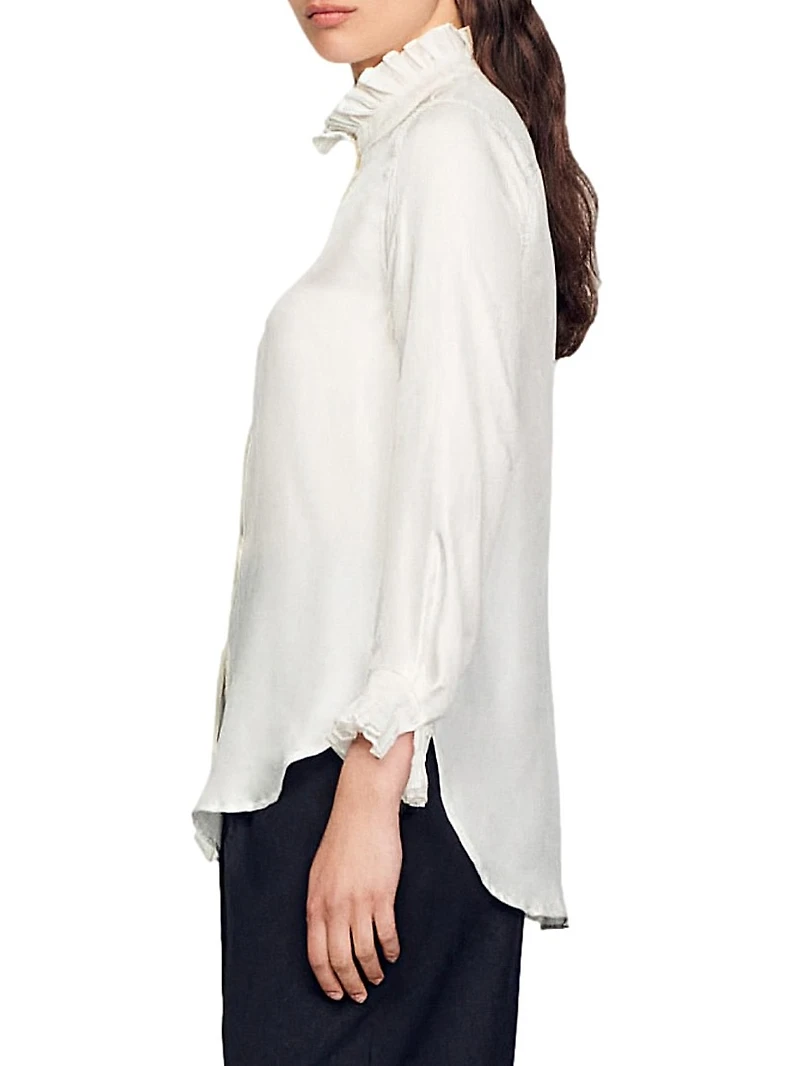Silk Shirt with Gathered Collar