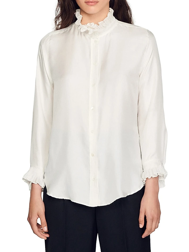 Silk Shirt with Gathered Collar