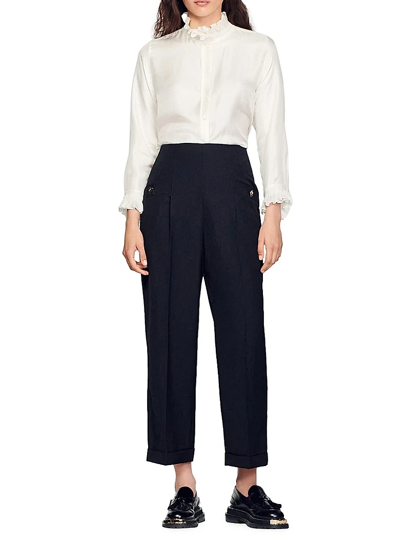 Silk Shirt with Gathered Collar