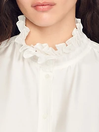 Silk Shirt with Gathered Collar