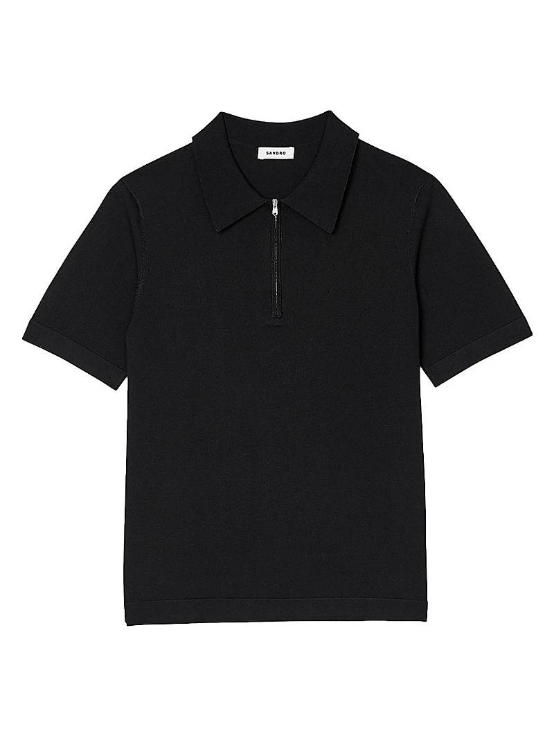 Knitted Polo Shirt with Zip Collar