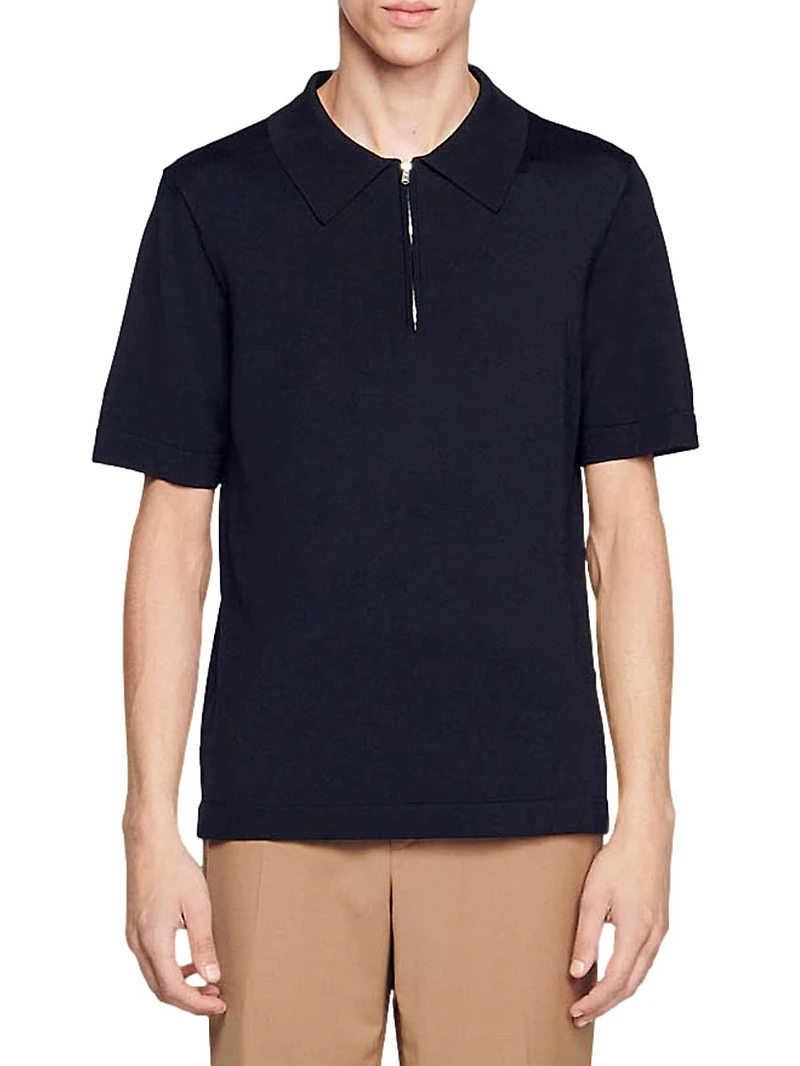 Knitted Polo Shirt with Zip Collar