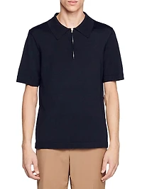 Knitted Polo Shirt with Zip Collar