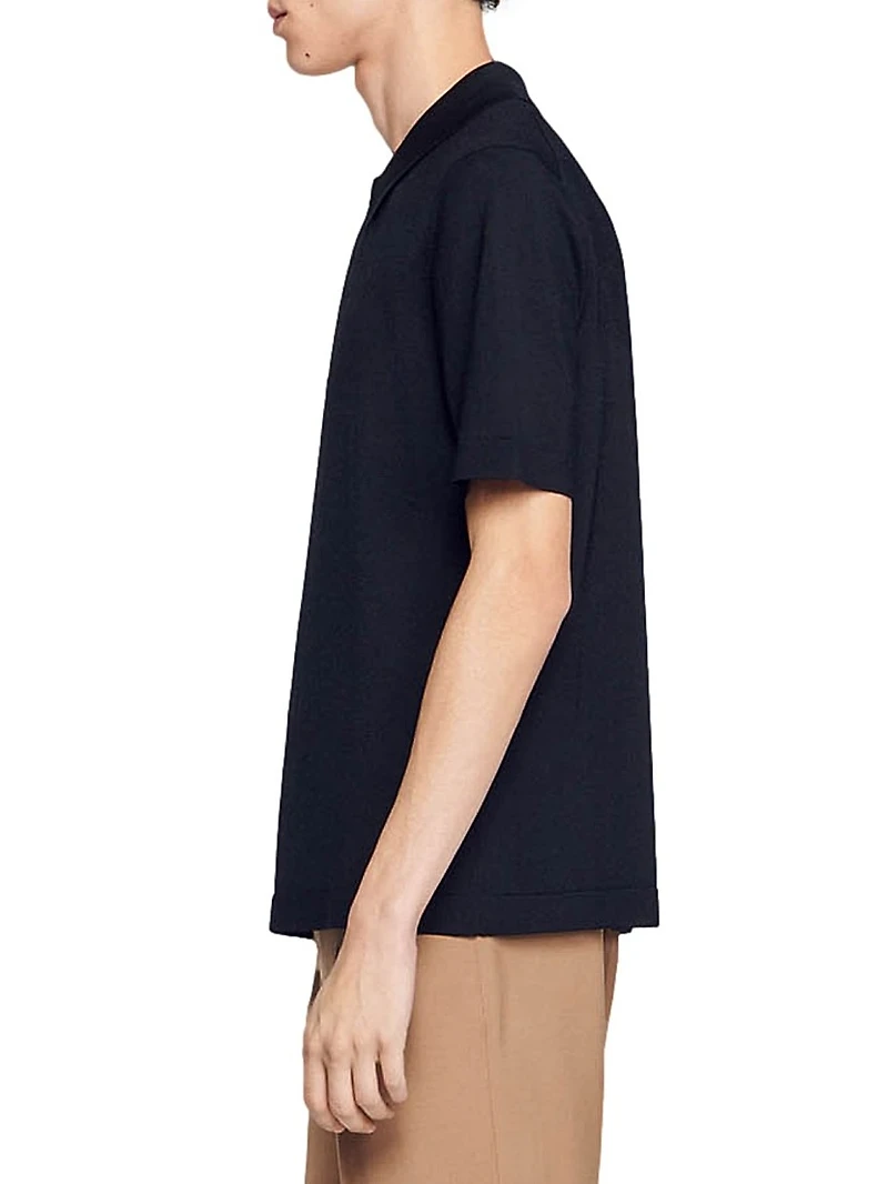 Knitted Polo Shirt with Zip Collar