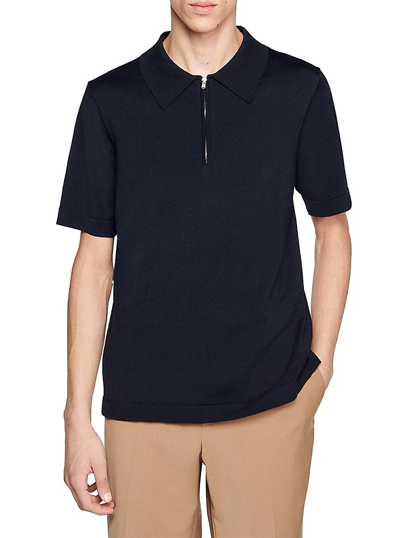 Knitted Polo Shirt with Zip Collar