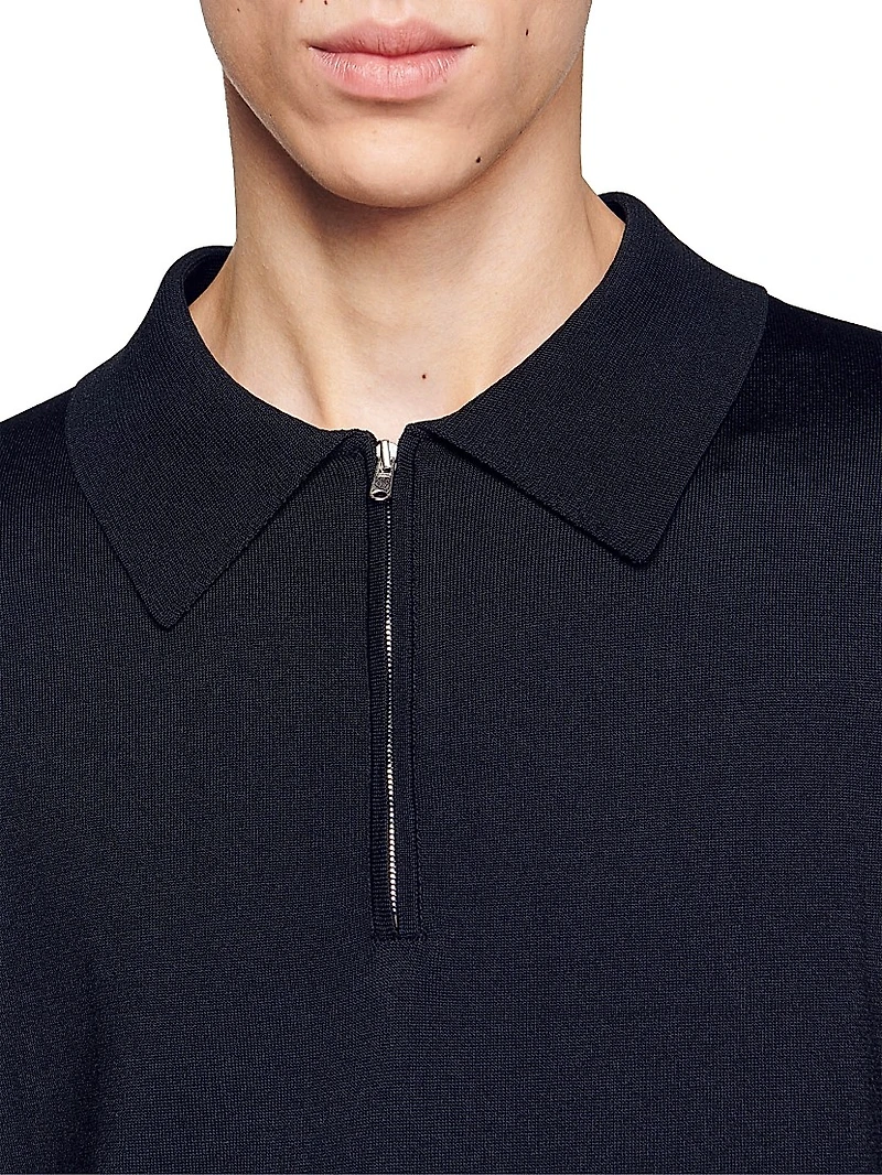Knitted Polo Shirt with Zip Collar