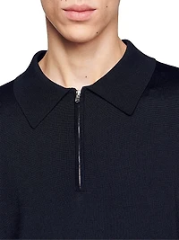 Knitted Polo Shirt with Zip Collar