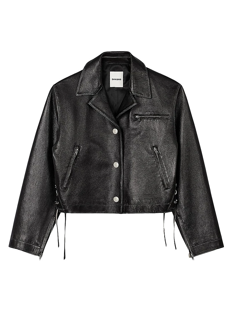 Distressed Cropped Leather Jacket